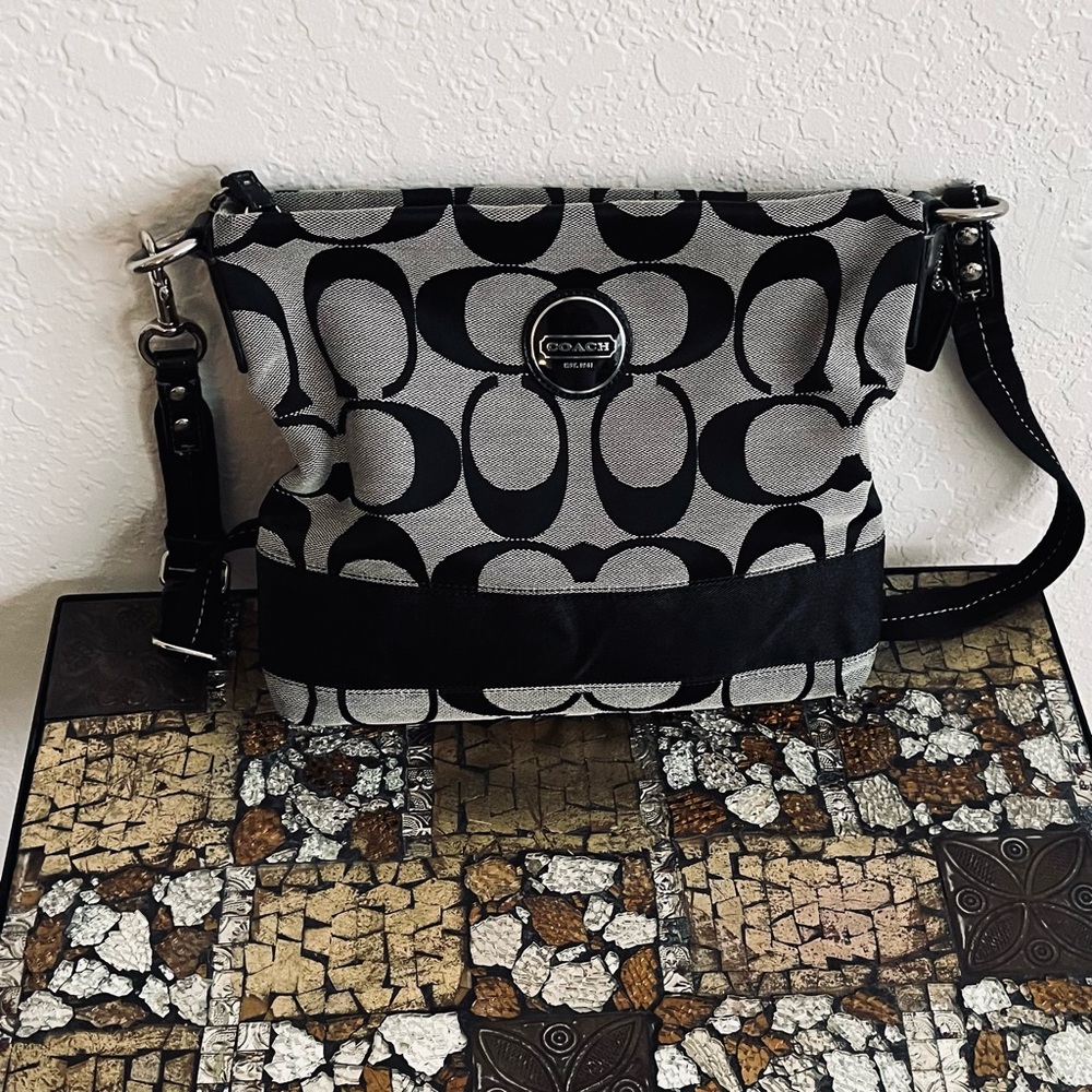 Coach Signature Stripe Black & Gray Shoulder/Crossbody Purse